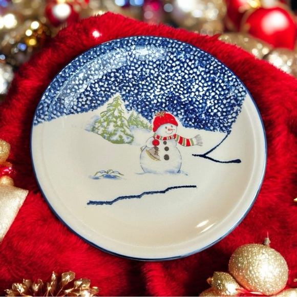 Thomson Pottery Snowman Plate Discontinued Christmas Holiday Collectible Used - Picture 2 of 15